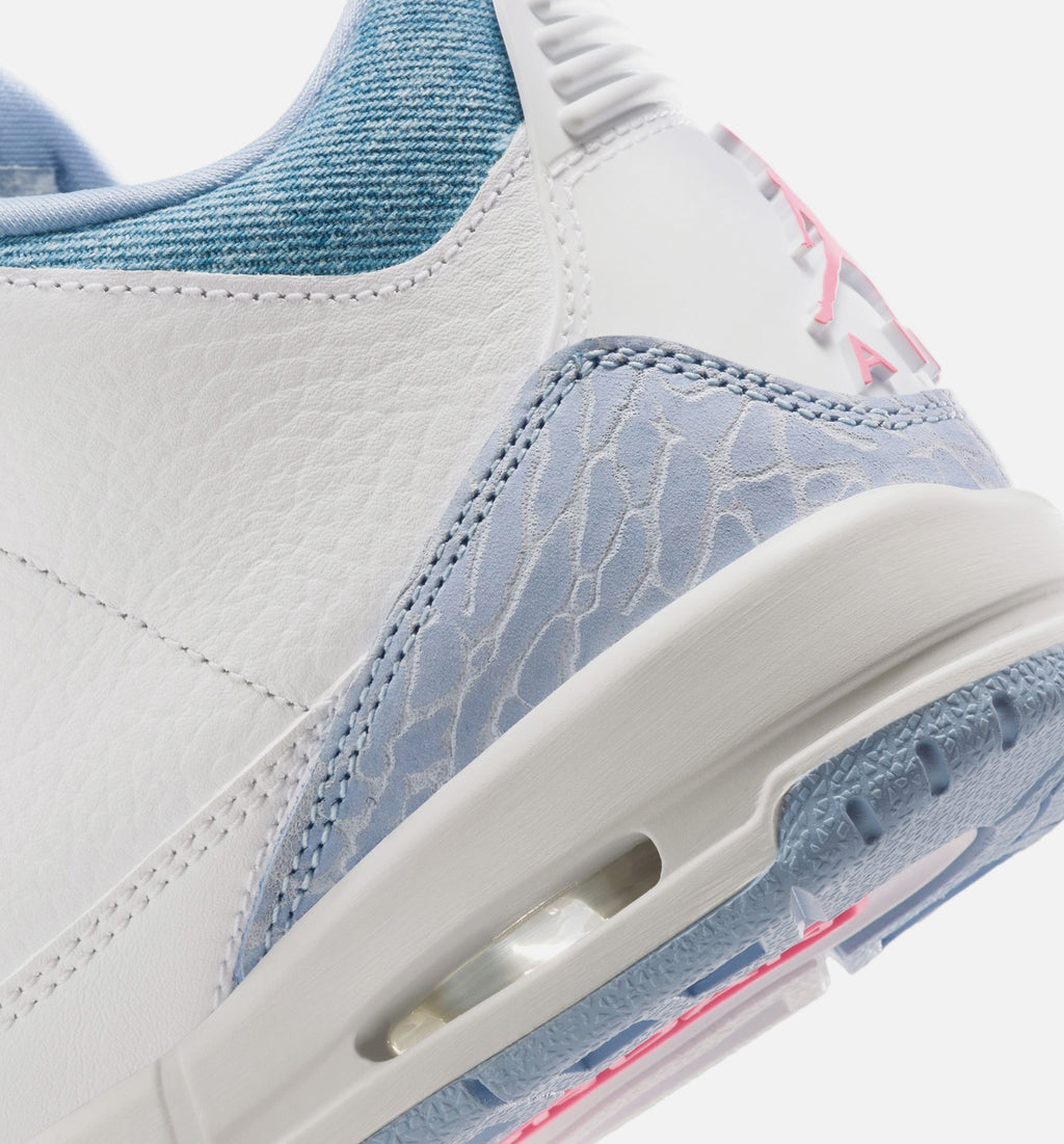Air Jordan 3 Retro Cobalt Bliss - 青少年生活方式运动鞋（白/鈕蓝/足球灰/粉红发光）