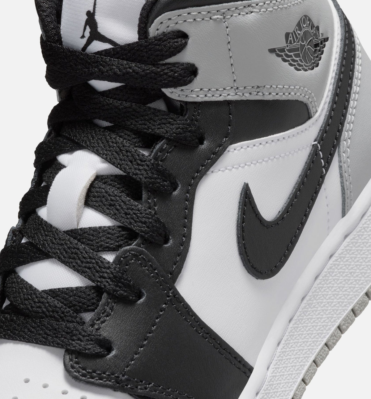 Air Jordan 1 Mid - 青少年生活方式运动鞋（白/淡烟灰/黑）