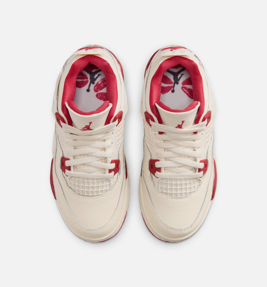 Air Jordan 4 Retro Valentine's Day 学前儿童生活方式运动鞋 - 淡象牙/閅山红/激红