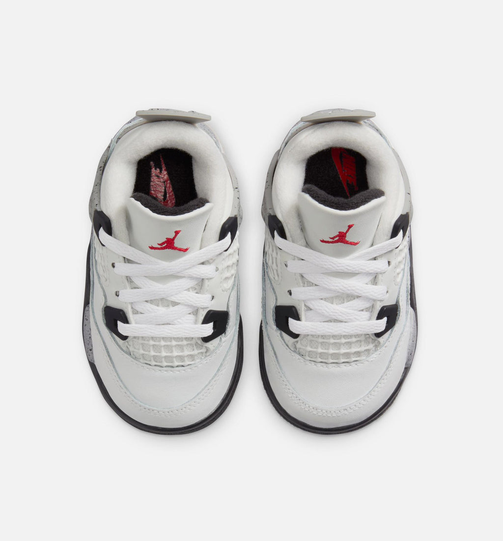 Air Jordan 4 Retro White Cement 婴幼儿生活方式运动鞋 - 峰白/火焰红/水泥灰/黑色