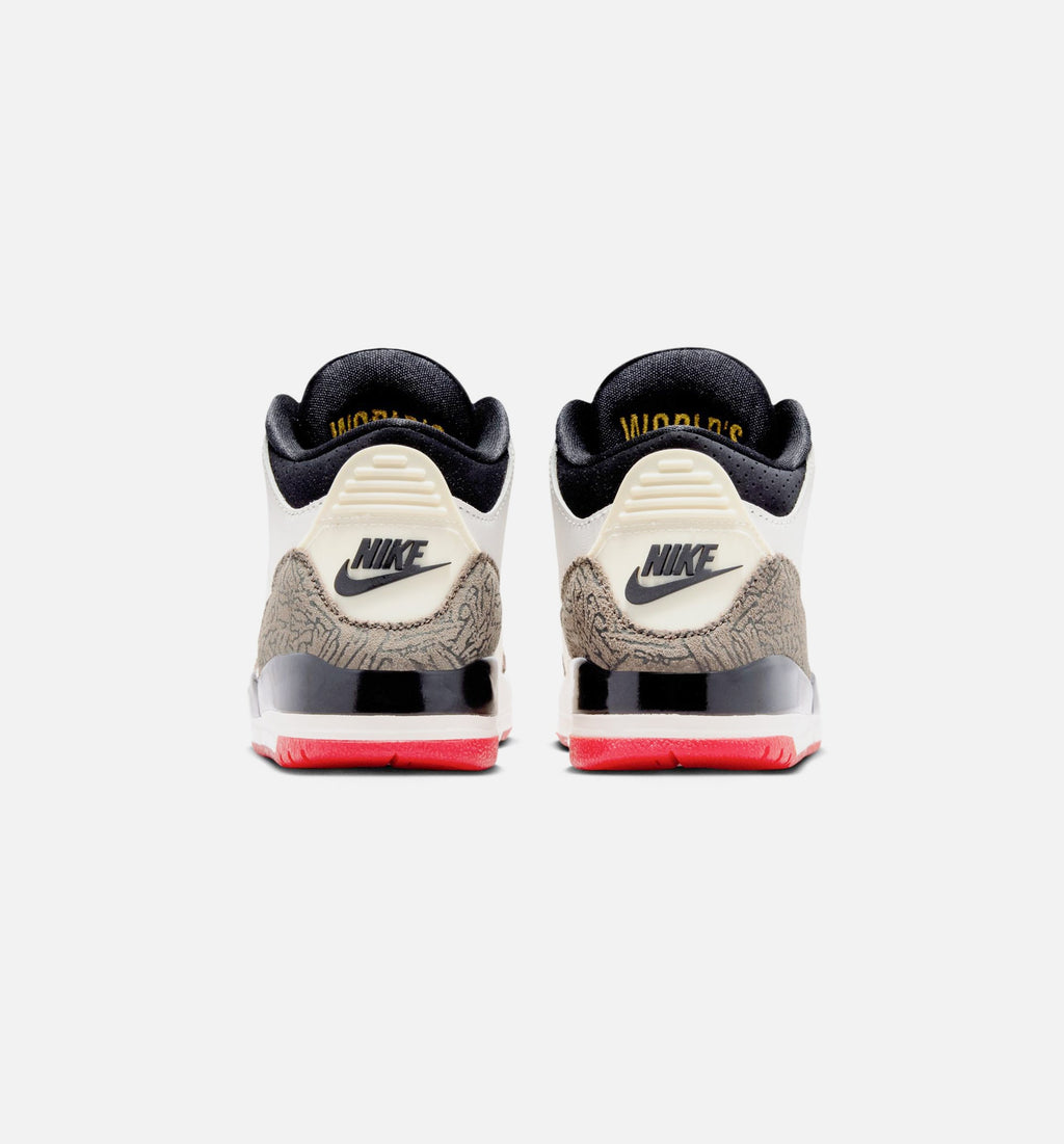 Air Jordan 3 Retro Sail and University Red - 学前儿生活方式运动鞋（帆布白/黑/大学红/淡象牙）