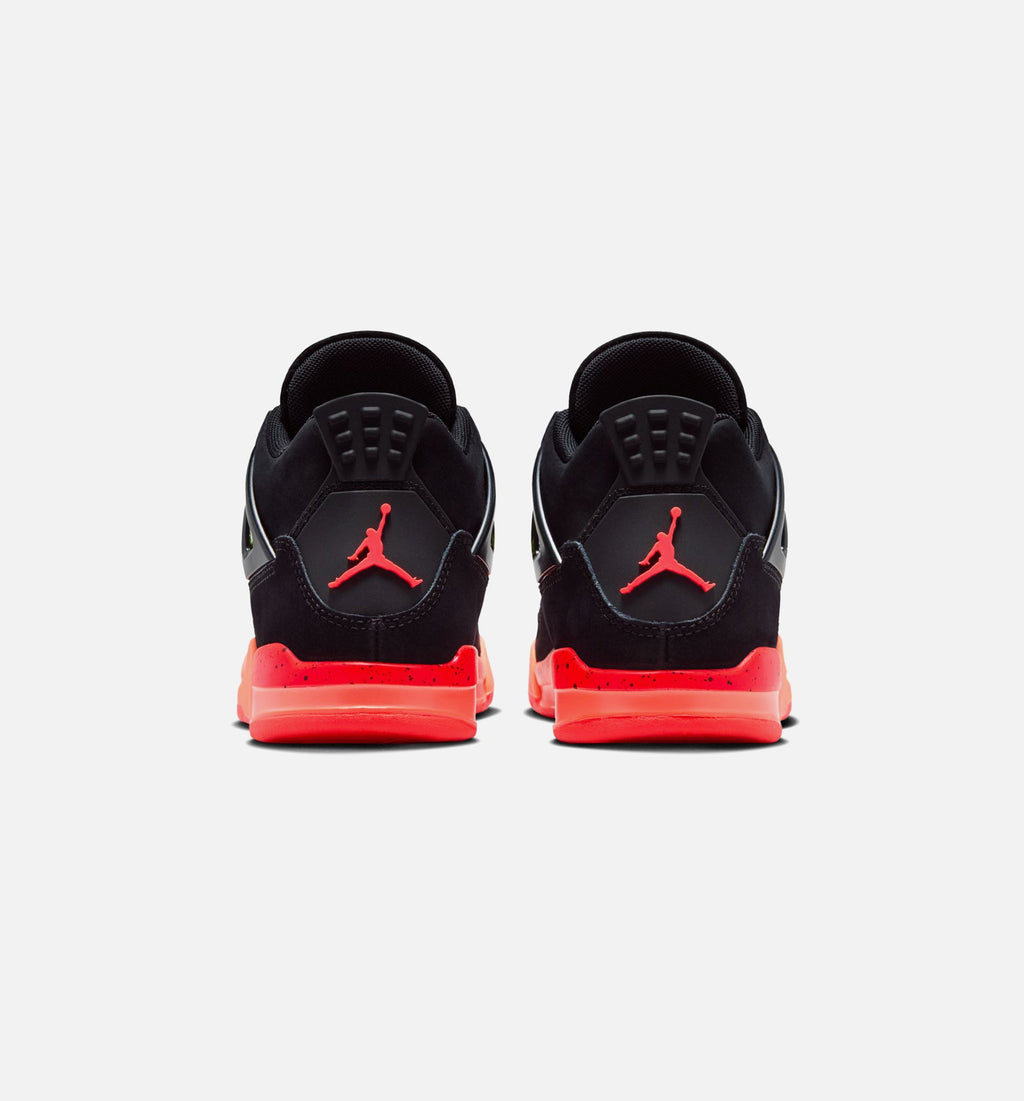 Air Jordan 4 Retro Black Infrared 23 学前儿童生活方式运动鞋 - 黑色/燭红色/芒果橙
