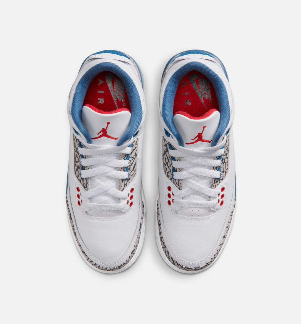 Air Jordan 3 Retro OG True Blue - 青少年生活方式运动鞋（白/火焰红/真蓝）