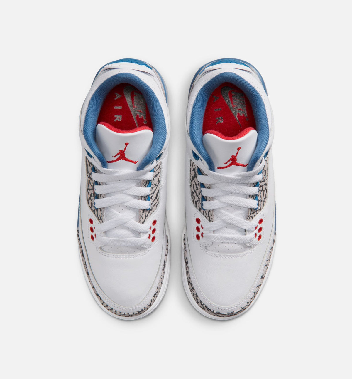 Air Jordan 3 Retro OG True Blue - 青少年生活方式运动鞋（白/火焰红/真蓝）