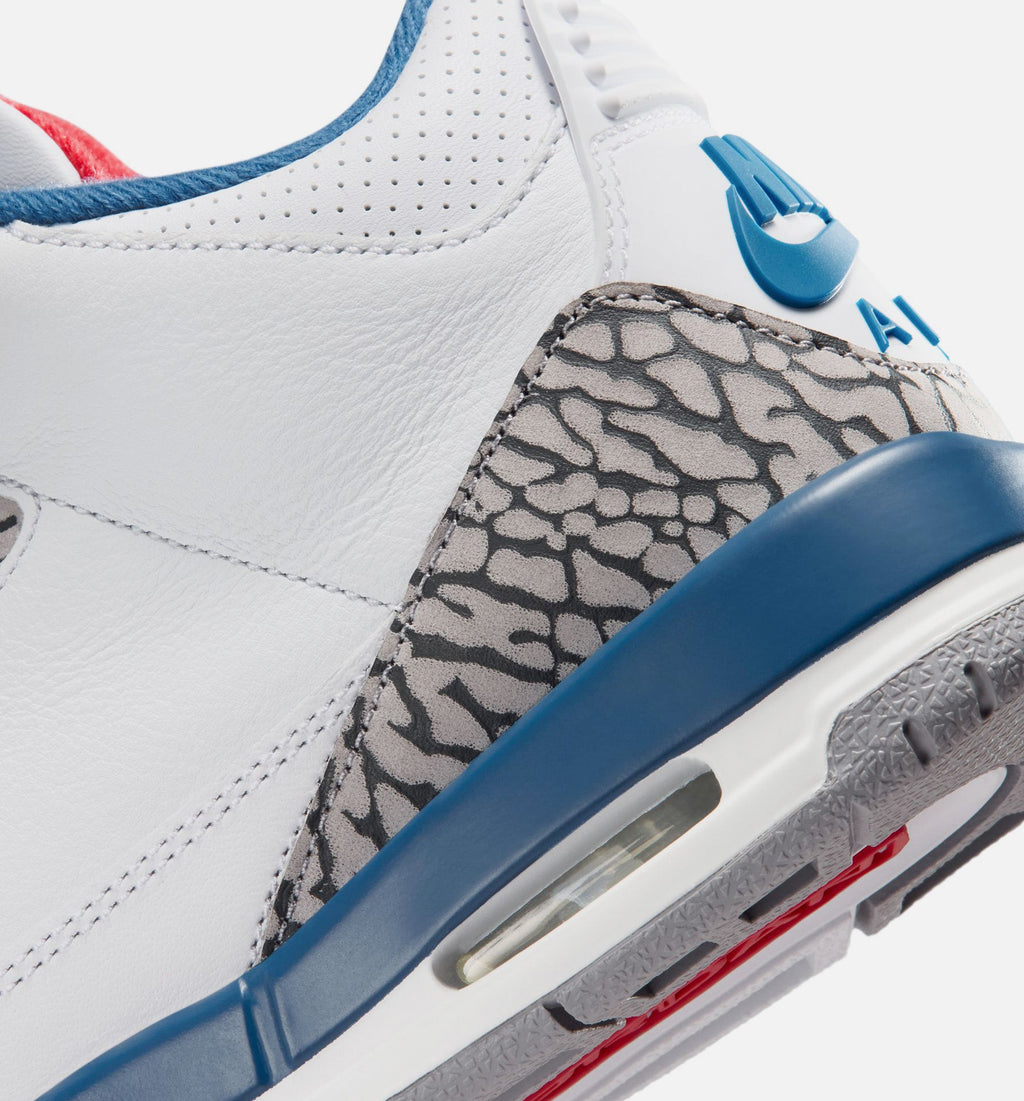 Air Jordan 3 Retro OG True Blue - 青少年生活方式运动鞋（白/火焰红/真蓝）