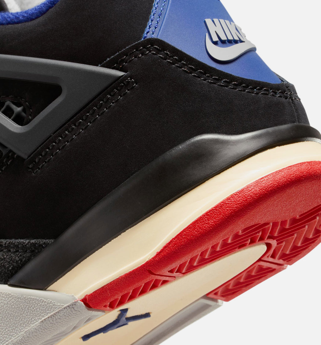 Air Jordan 4 Retro Rare Air 学前儿童生活方式运动鞋 - 黑色/火焰红/深皇家蓝