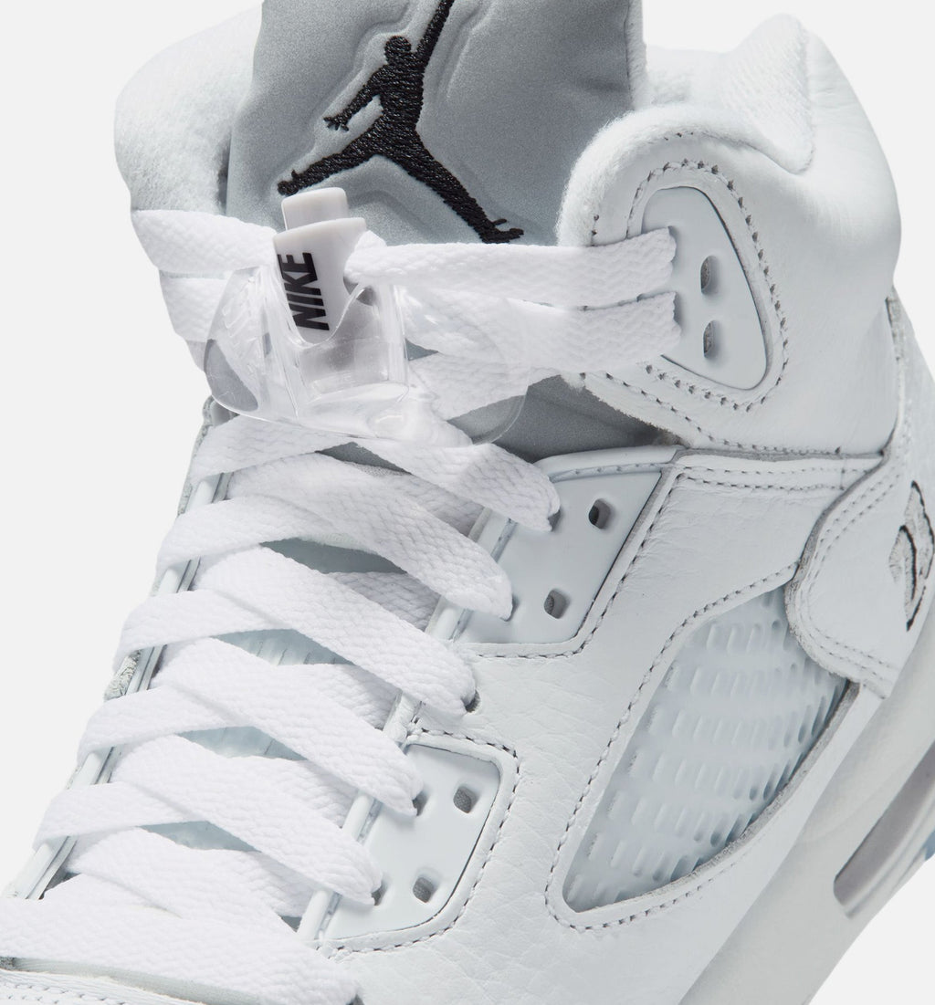 Air Jordan 5 Retro OG White Metallic 小学生生活方式运动鞋 - 白色/黑色/金属银