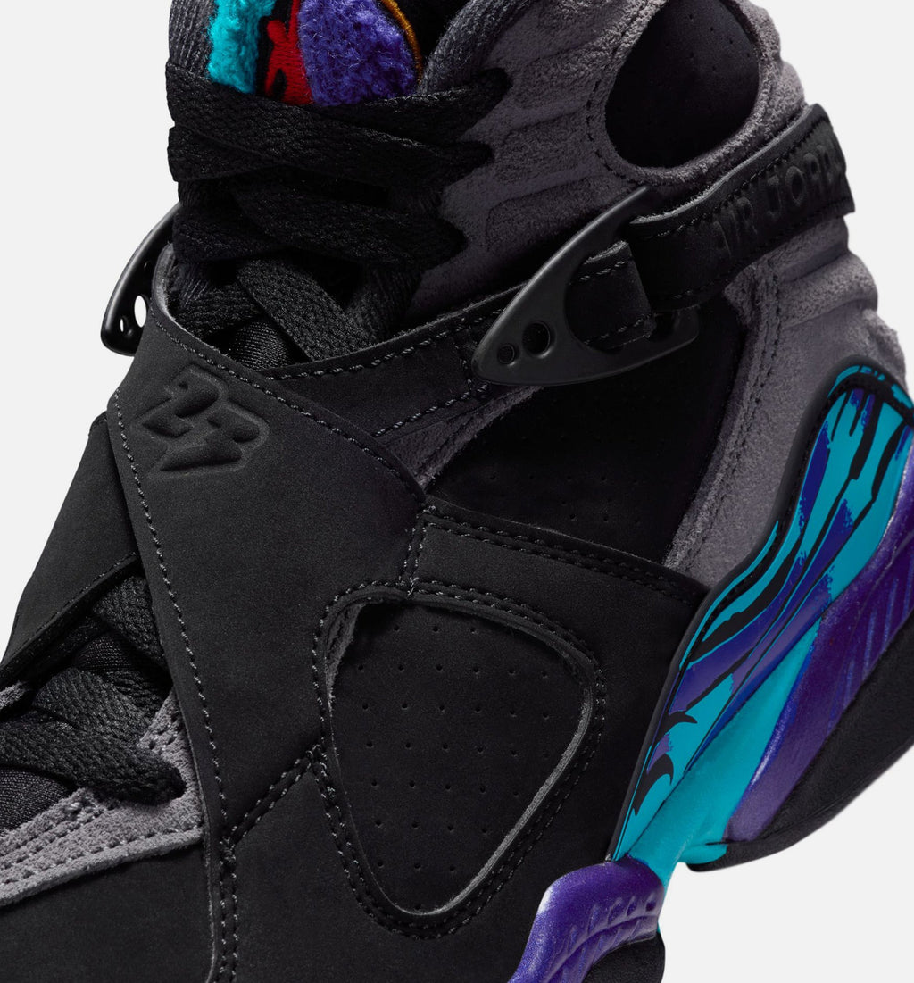 Air Jordan 8 Retro Aqua 小学生生活方式运动鞋 - 黑色/多色/亮光锡色