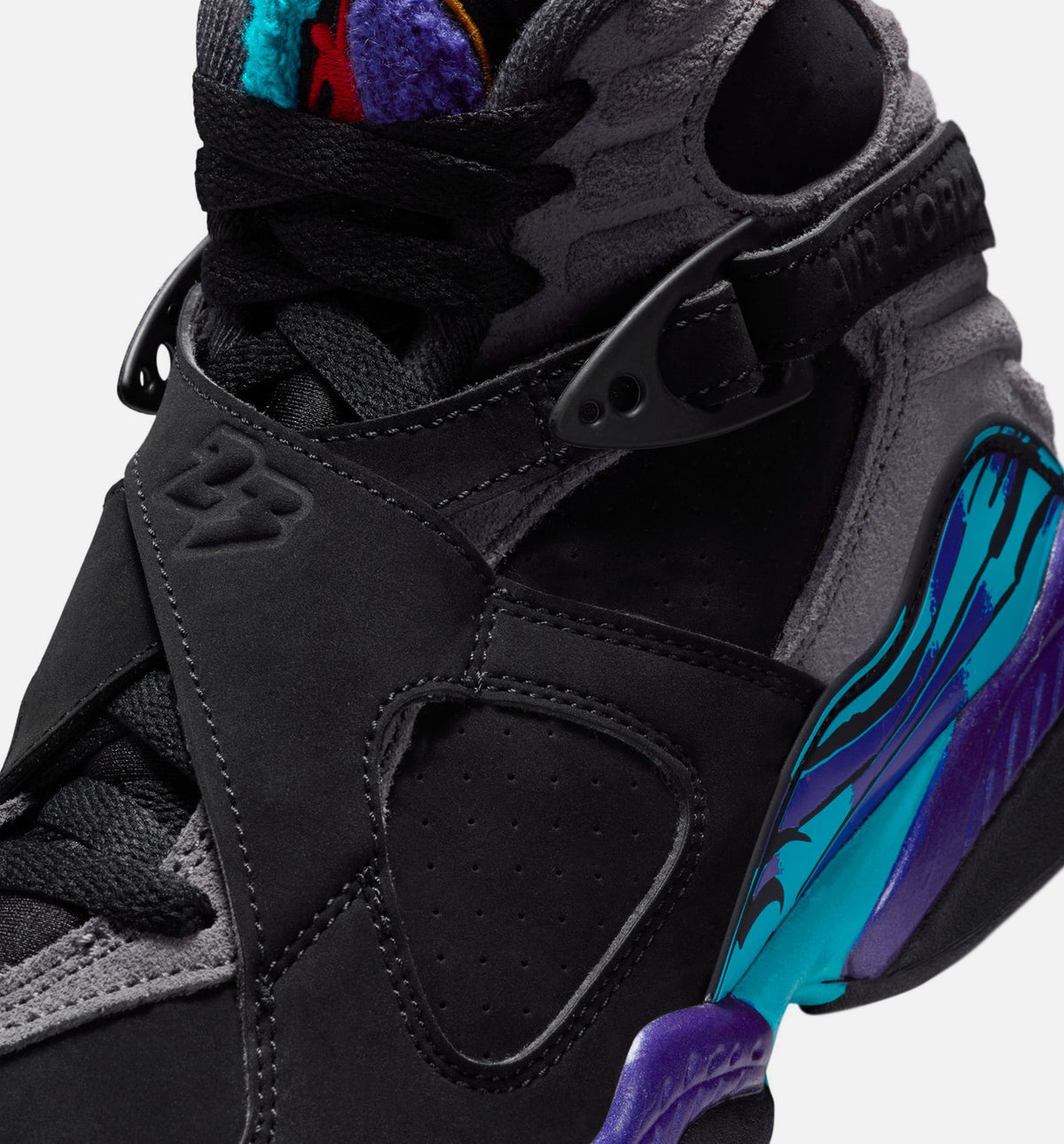 Air Jordan 8 Retro Aqua 小学生生活方式运动鞋 - 黑色/多色/亮光锡色