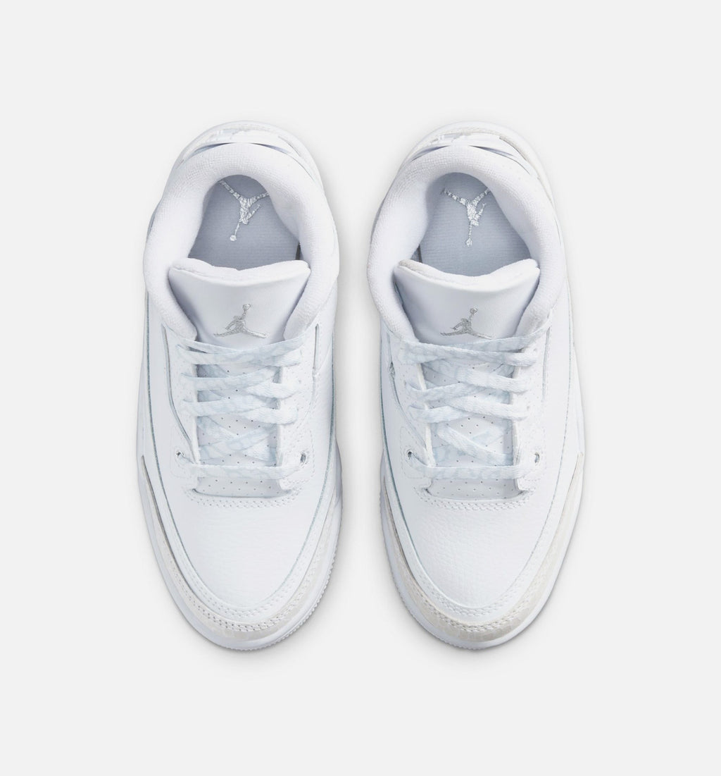 Air Jordan 3 Retro White and Silver 学前儿童生活方式运动鞋 - 白色/金属银