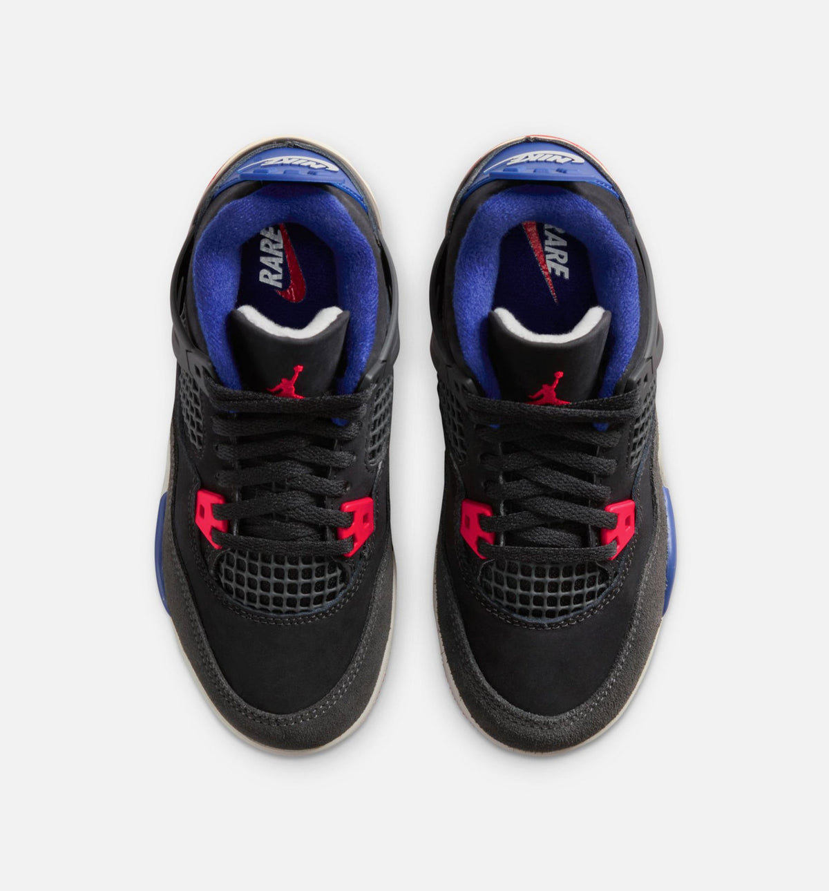 Air Jordan 4 Retro Rare Air 学前儿童生活方式运动鞋 - 黑色/火焰红/深皇家蓝