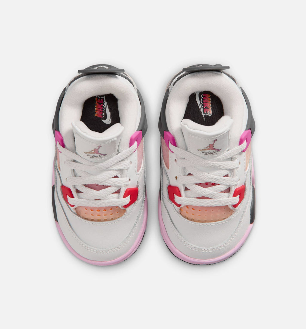 Air Jordan 4 Retro Comic 婴幼儿生活方式运动鞋 - 脱白/火焰粉/深灰
