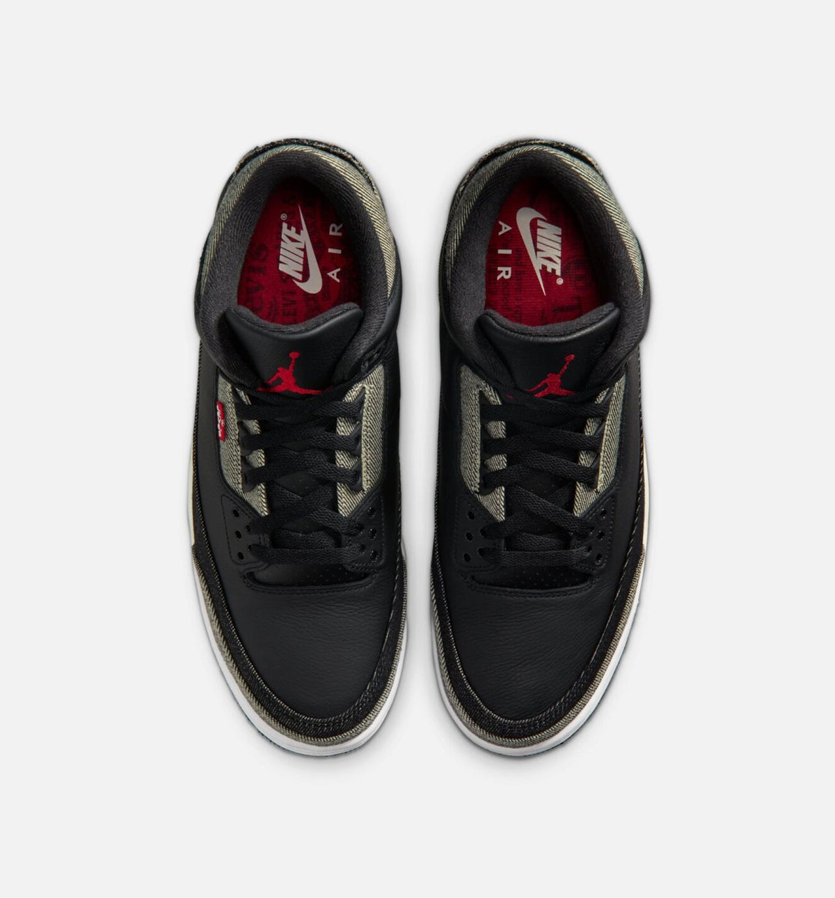 Air Jordan 3 x Levi's Black and White 男款生活方式运动鞋 - 牛仔布/黑色/健身红