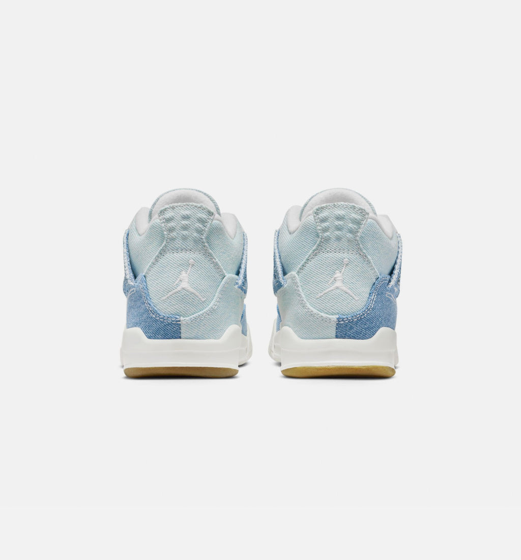 Air Jordan 4 Retro Worn Blue 学前儿童生活方式运动鞋 - 帆布白/夏旧蓝/金色