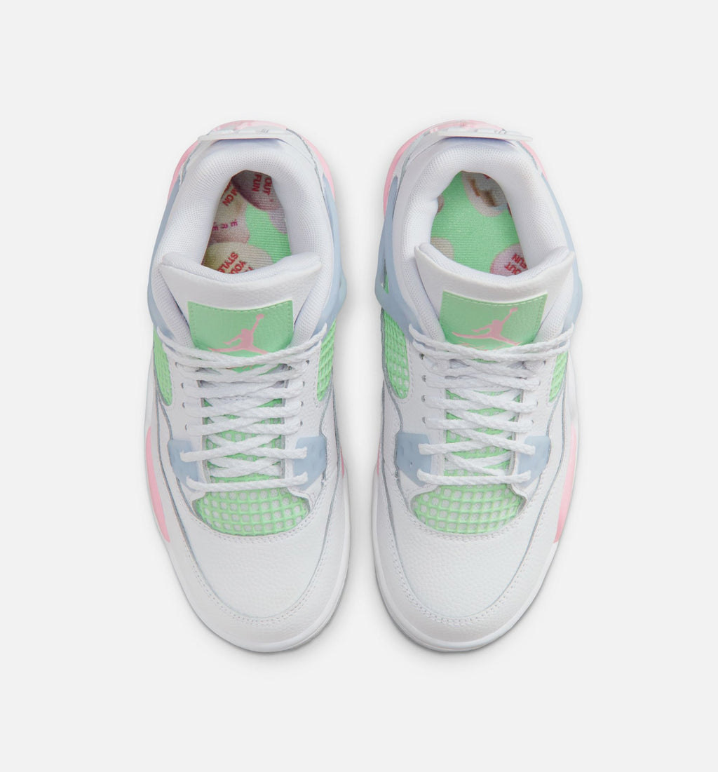 Air Jordan 4 Retro Medium Soft Pink 小学生生活方式运动鞋 - 白色/柔和粉/半蓝色