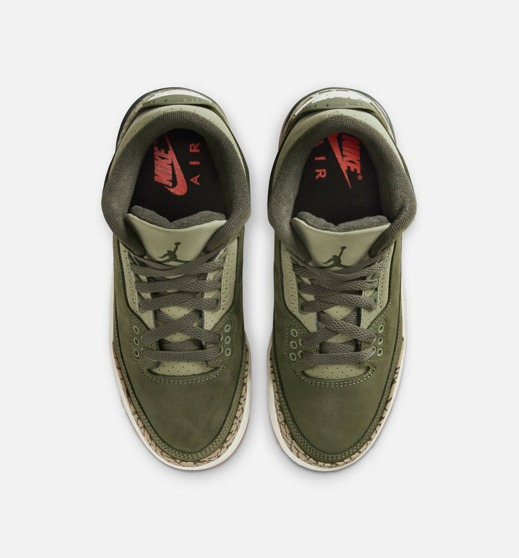 Air Jordan 3 Retro Medium Olive - 青少年生活方式运动鞋（中橄榄绿/巫杆森综/中性橄榄/帆布白）