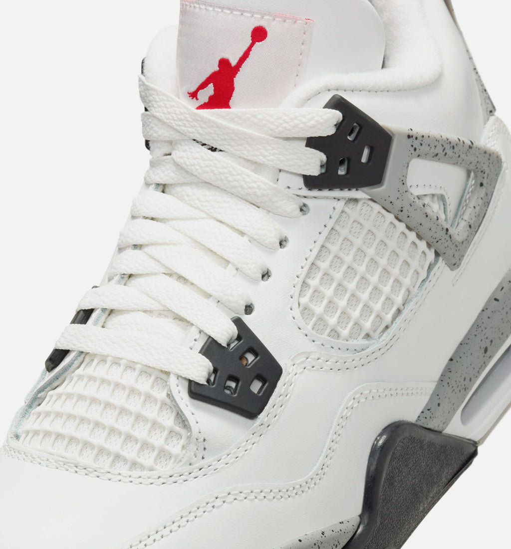 Air Jordan 4 Retro White Cement 小学生生活方式运动鞋 - 峰峰白/火焰红/水泥灰/黑色