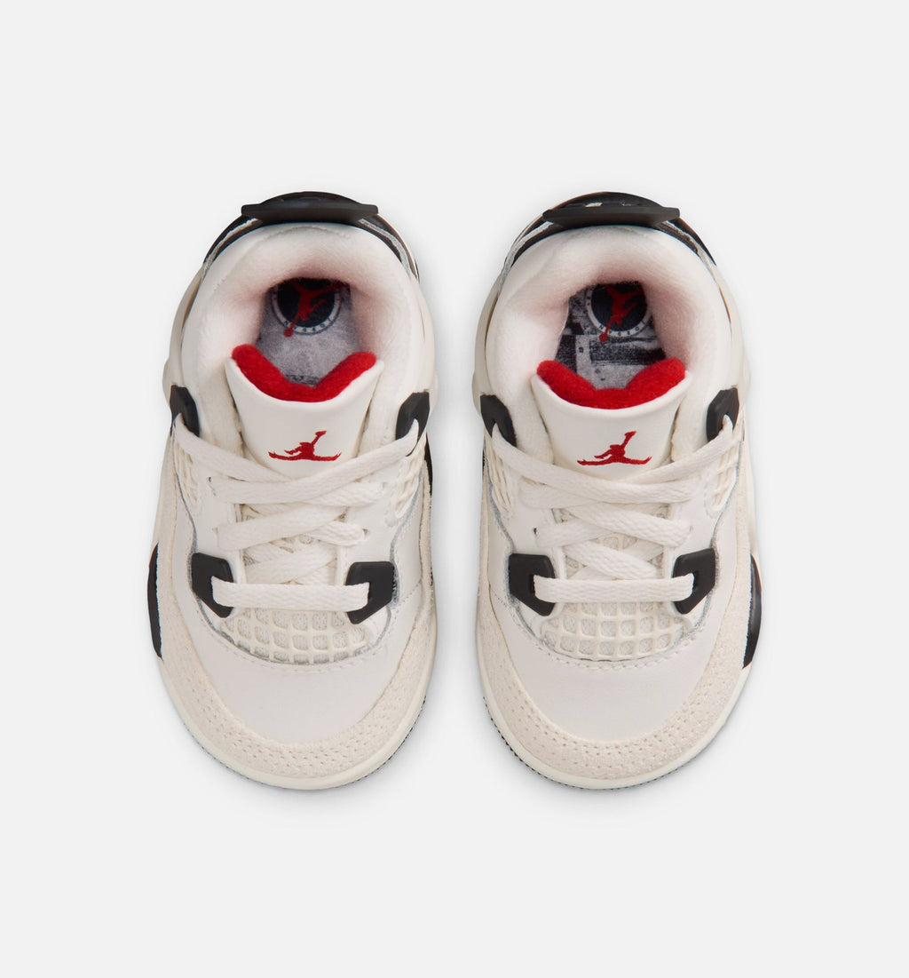 Air Jordan 4 Retro Flight Club 婴幼儿生活方式运动鞋 - 帆布白/黑色/大学红