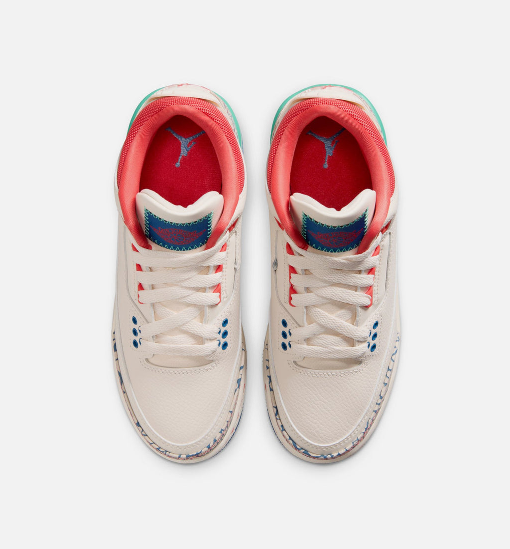 Air Jordan 3 Retro Play Your Way - 青少年生活方式运动鞋（粉笔白/赛道红/真蓝/动能绿）