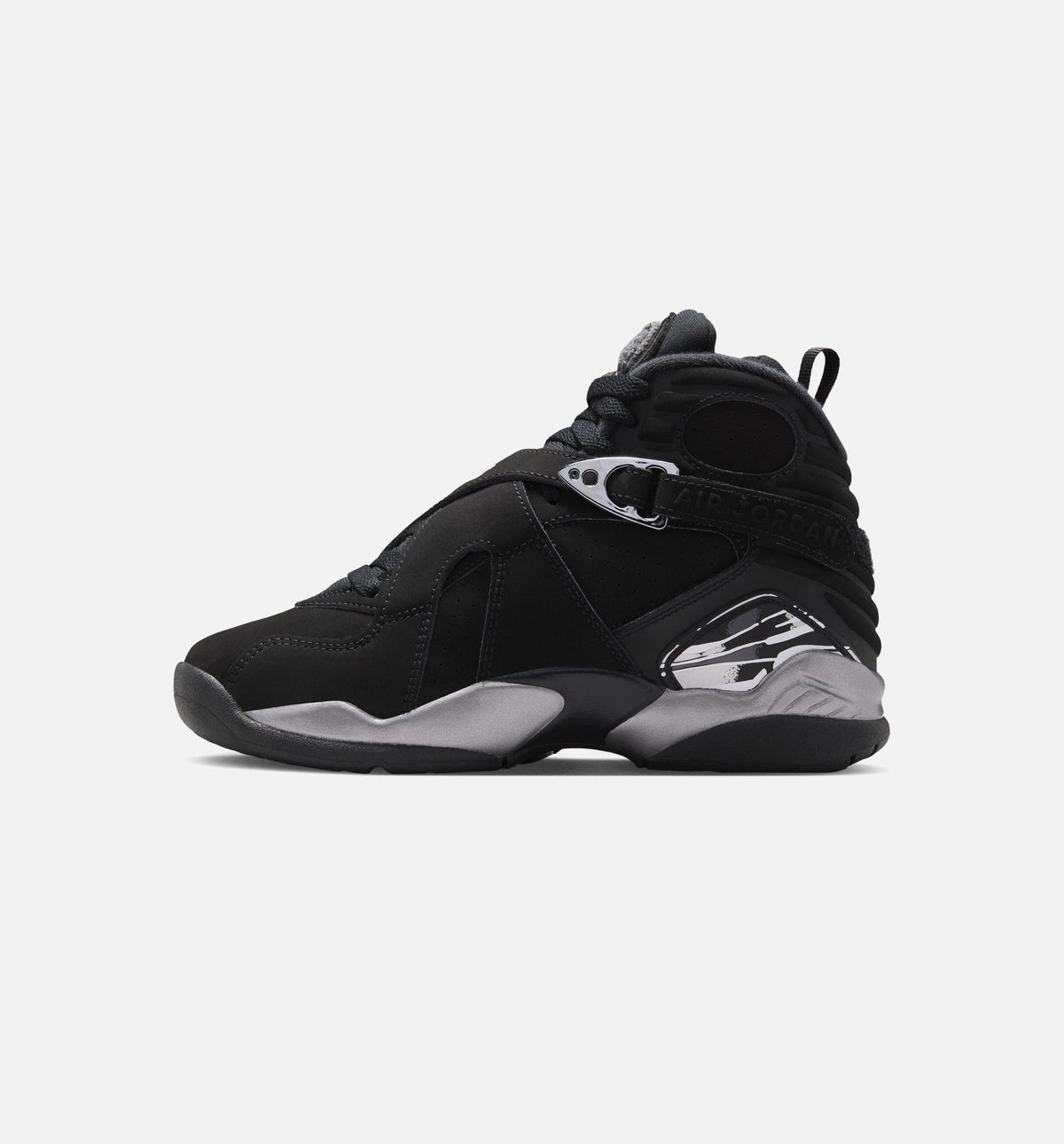 Air Jordan 8 Retro Chrome Black And Light Graphite 小学生生活方式运动鞋 - 黑色/白色/淡石墨