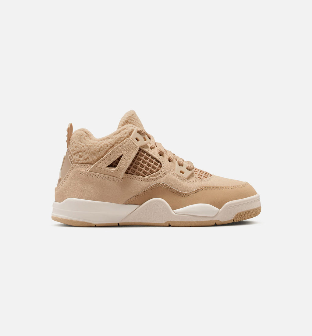 Air Jordan 4 Retro Cozy Girl 学前女童生活方式运动鞋 - 麻色/淡朴木色