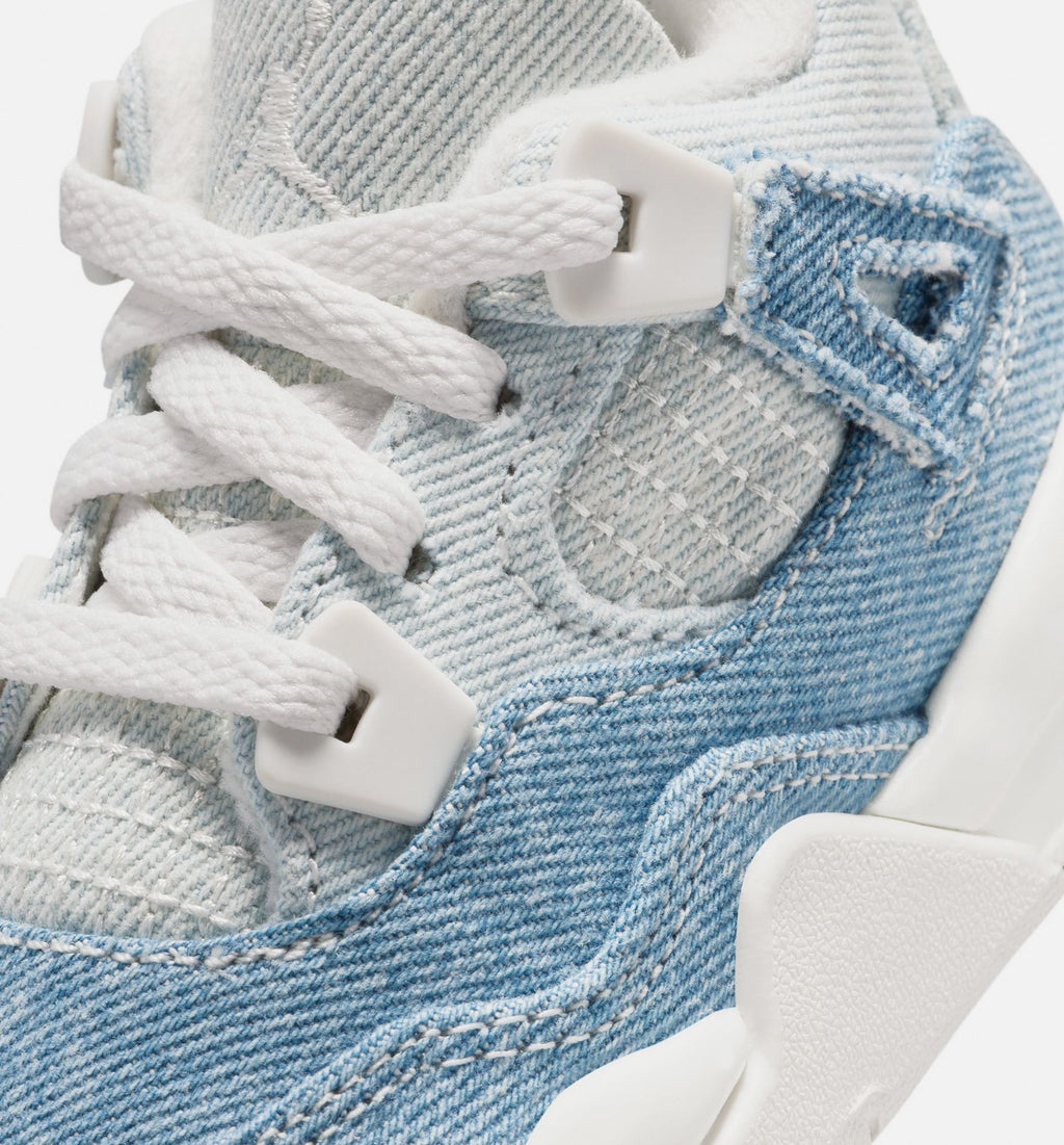 Air Jordan 4 Retro Worn Blue 婴幼儿生活方式运动鞋 - 帆布白/夏旧蓝/金色