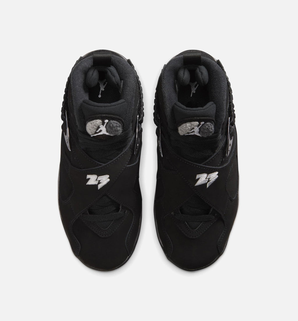 Air Jordan 8 Retro Chrome Black And Light Graphite 小学生生活方式运动鞋 - 黑色/白色/淡石墨