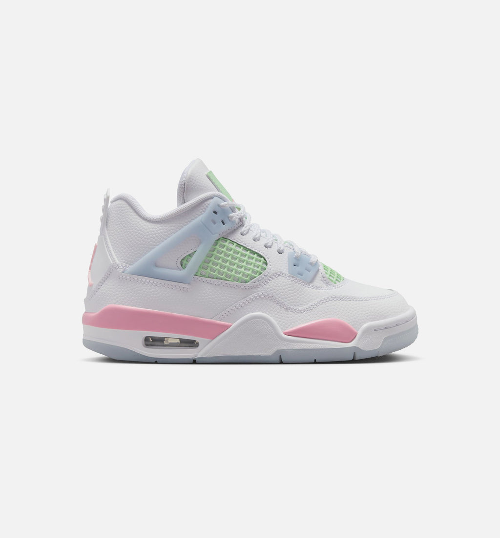 Air Jordan 4 Retro Medium Soft Pink 小学生生活方式运动鞋 - 白色/柔和粉/半蓝色